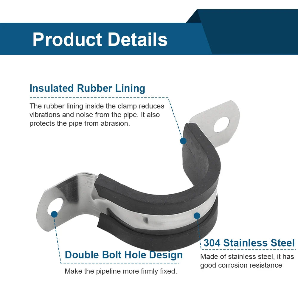 Rubber Lined Pipe Clamp | 6mm-200mm Stainless Steel P Clips for Secure Hose Mounting