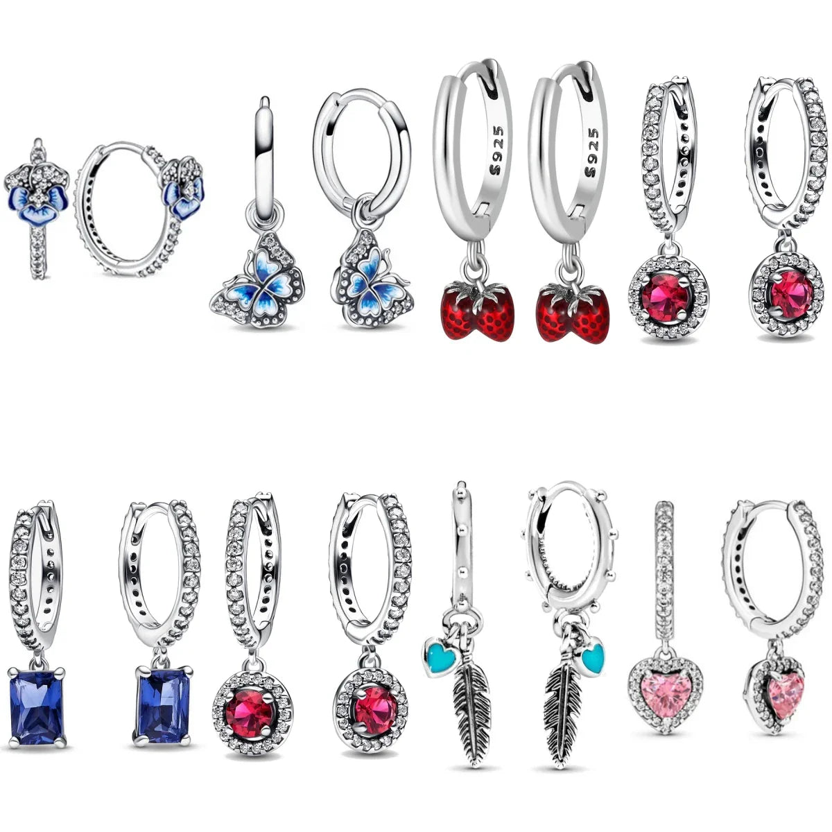 925 Silver Strawberry Butterfly Stud Earrings | Fine Jewelry Gift for Women