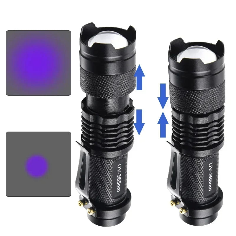 Portable UV Flashlight 365-395nm | Black Light Ultraviolet Zoomable Torch for Pet Urine and Stain Detection