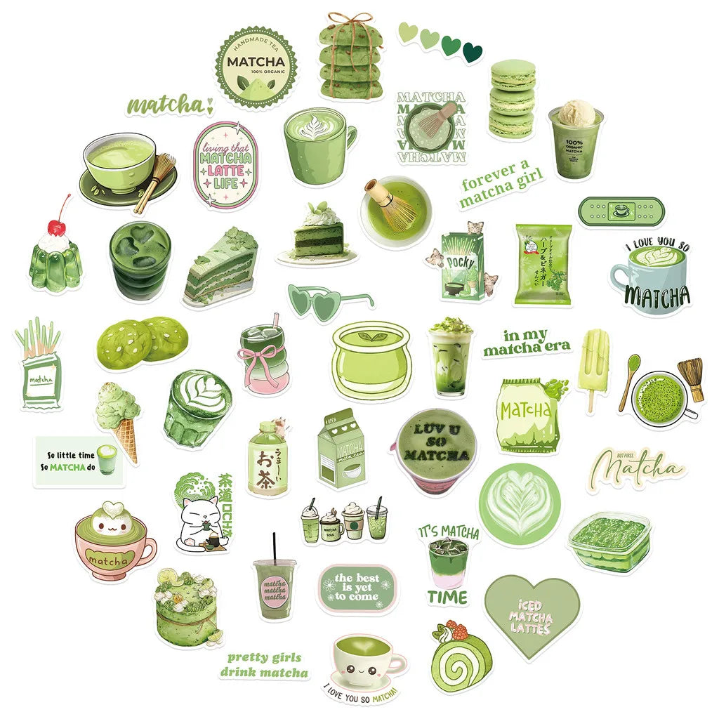 Matcha Girl Stickers Set | 50 Cute Cartoon Decals for Notebooks, Laptops & Luggage
