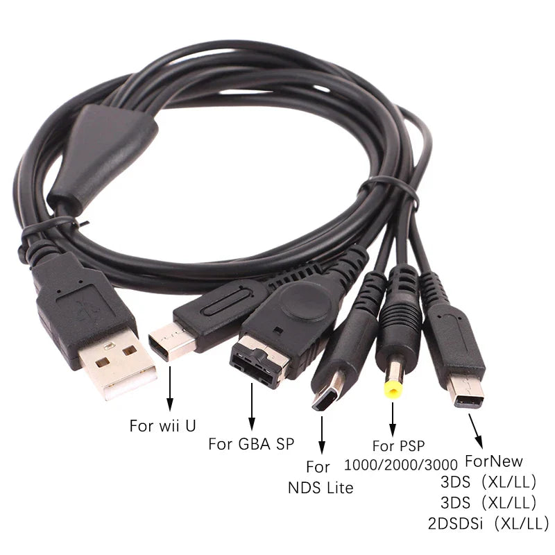 5-in-1 USB Game Charger Cable for 3DS, PSP, Wii U | Fast Charging Cord