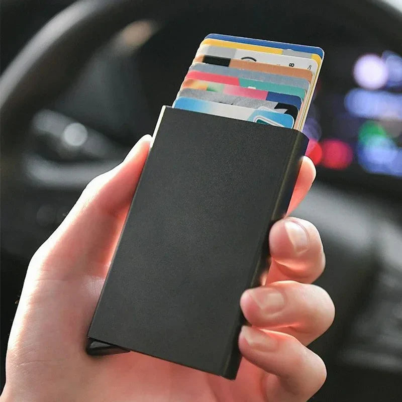 Minimalist RFID Blocking Wallet | Metal Pop Up Card Holder for Men and Women