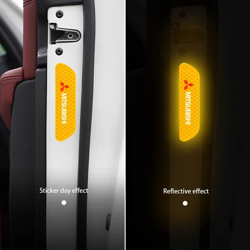 4Pcs Car Door Safety Warning Sticker Reflective Mark Decal | For Mitsubishi Lancer Ralliart ASX Mirage Pajero Xpander Attrage L200