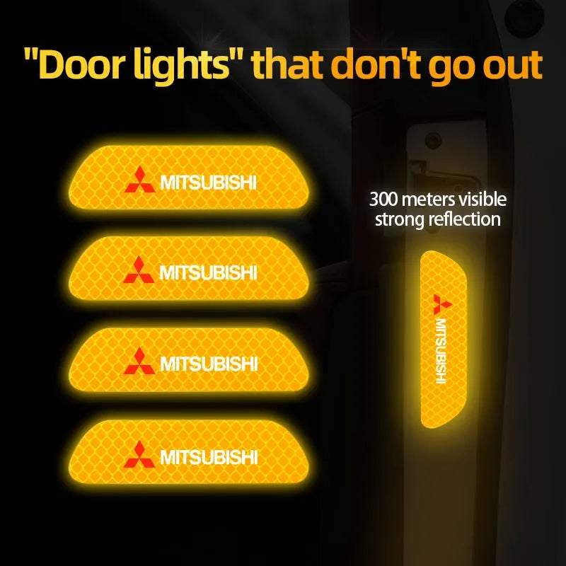 4Pcs Car Door Safety Warning Sticker Reflective Mark Decal | For Mitsubishi Lancer Ralliart ASX Mirage Pajero Xpander Attrage L200
