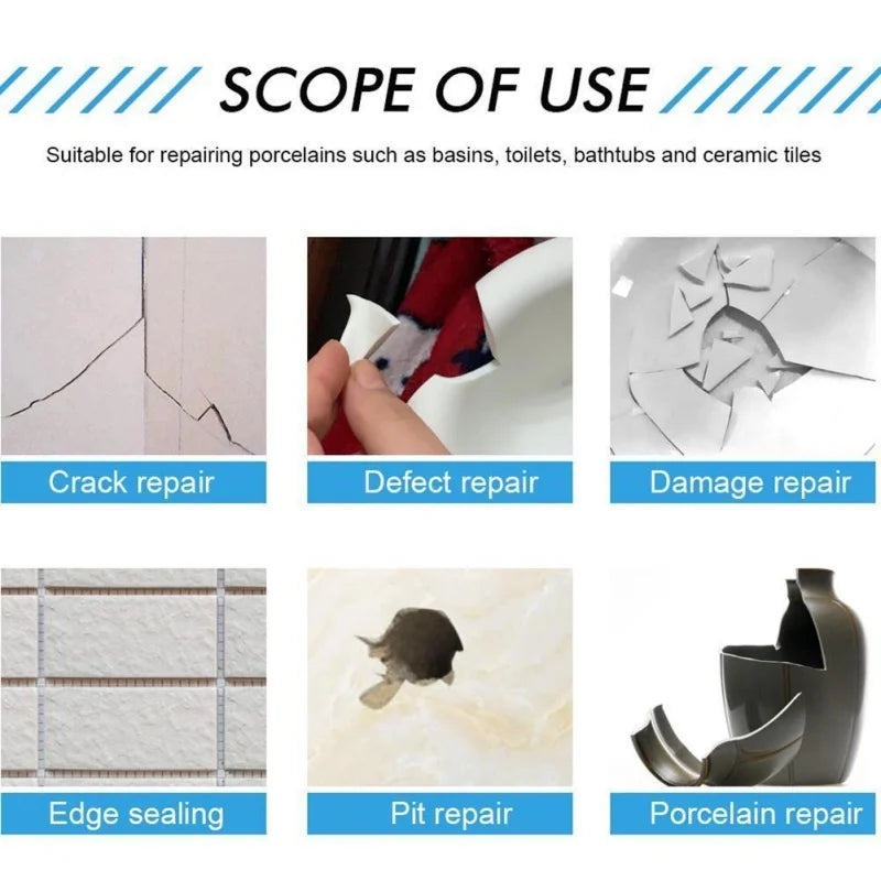 2pcs/set White Porcelain Repair Kit | Ceramic Repair Paste for Tubs, Tiles, Toilets, and Sinks