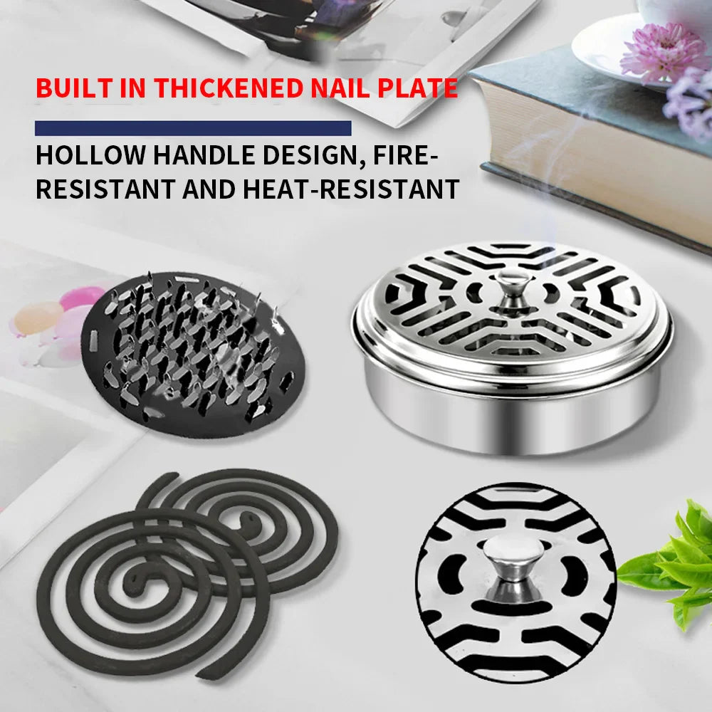 Stainless Steel Mosquito Coil Holder with Cover | Round Mosquito Coil Tray