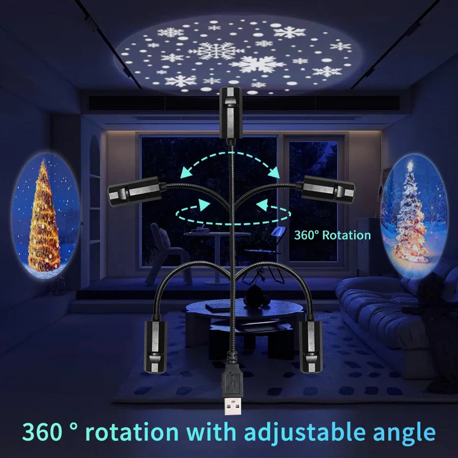 USB Projection Lamp with Switchable Patterns | LED Night Light for Christmas, Halloween, and Planet Themes