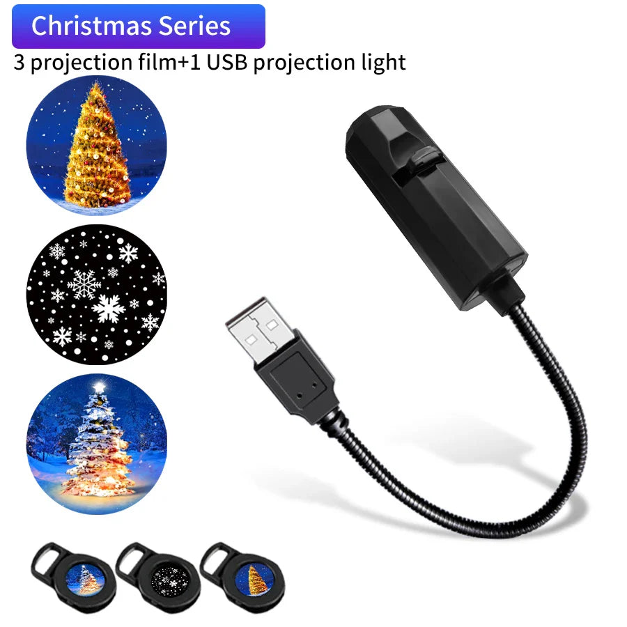 USB Projection Lamp with Switchable Patterns | LED Night Light for Christmas, Halloween, and Planet Themes
