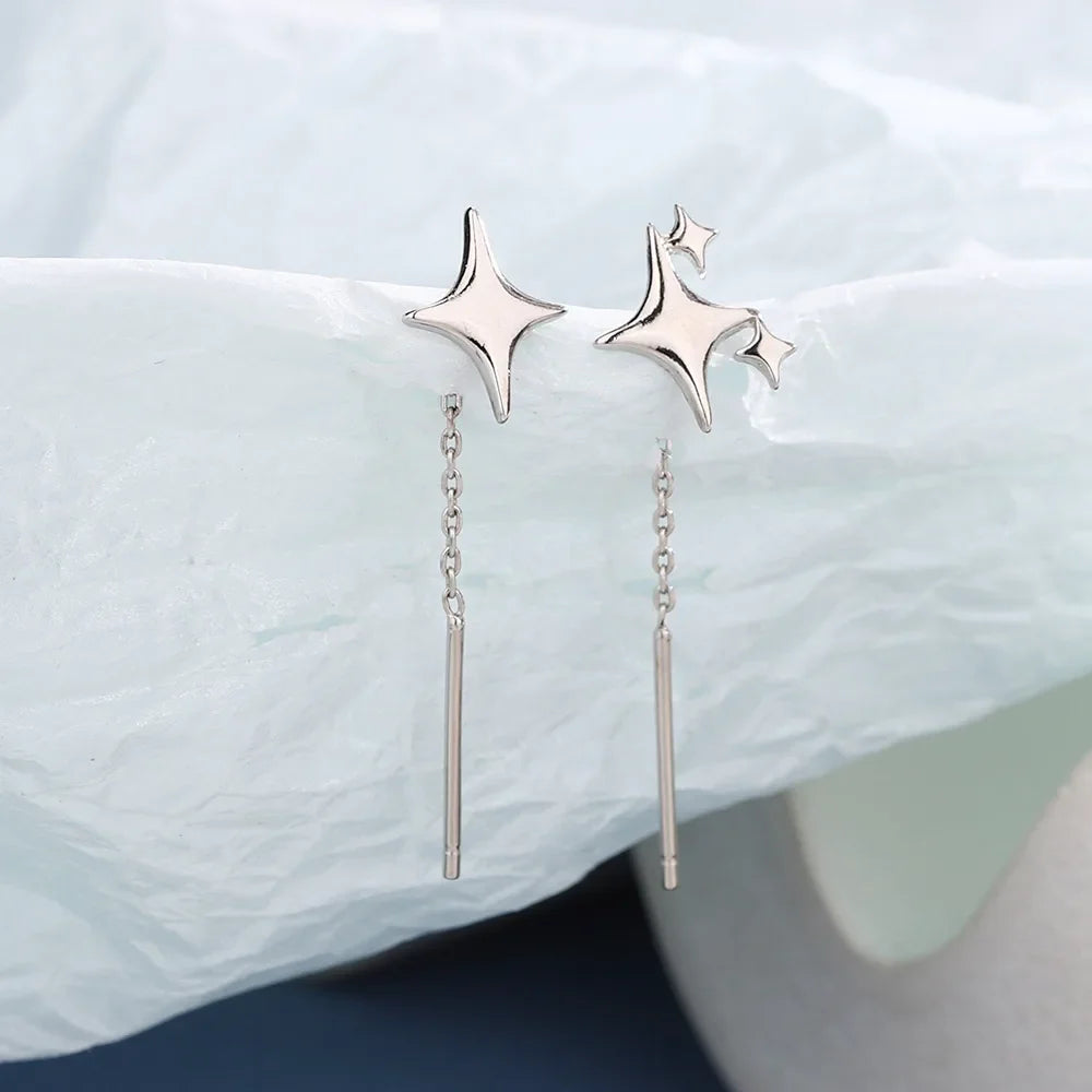 Ventfille 925 Sterling Silver Star Drop Earrings for Women | Simple Tassel Chain Office Jewelry