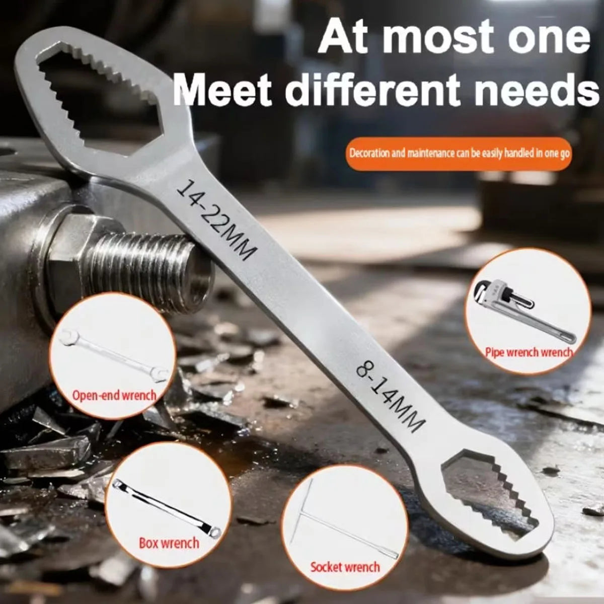 Adjustable Self-Tightening Double Head Wrench | Multi-Functional Tool for Cars, Bicycles, and Homes