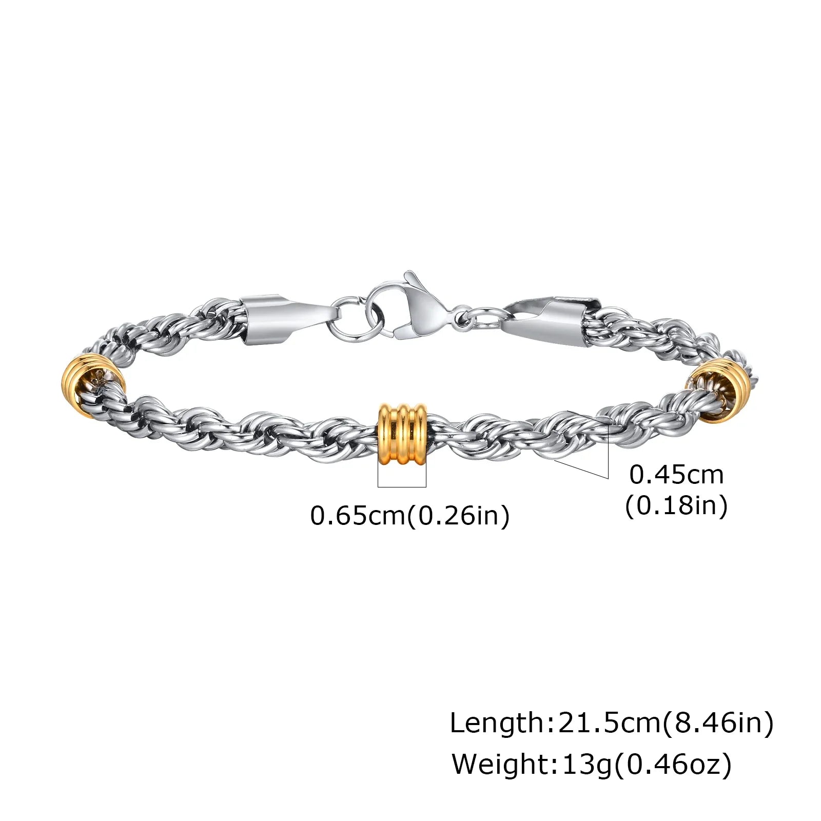 Vnox Men's Stainless Steel Rope Chain Bracelet with Tube Charms | Trendy Cuban Link Wristband