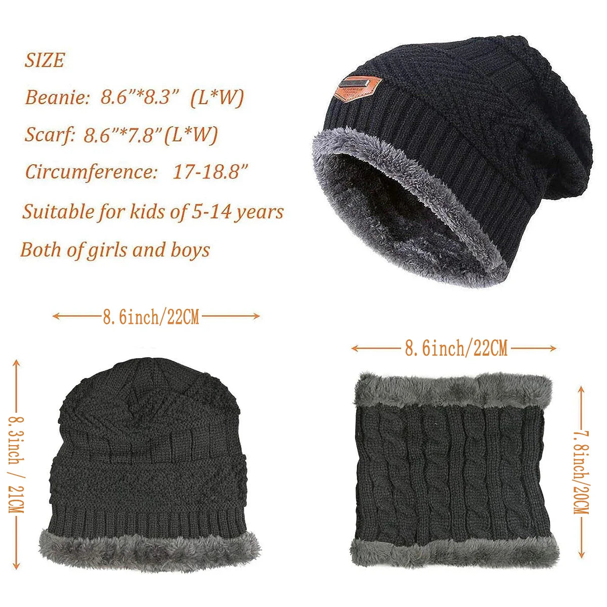 Kids Warm Knitted Hat and Scarf Set | Winter Accessories for Children