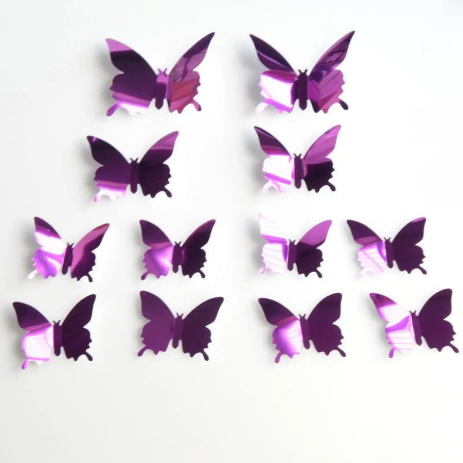 12pcs Modern 3D Mirror Acrylic Butterfly Wall Stickers | DIY Home Decoration Set