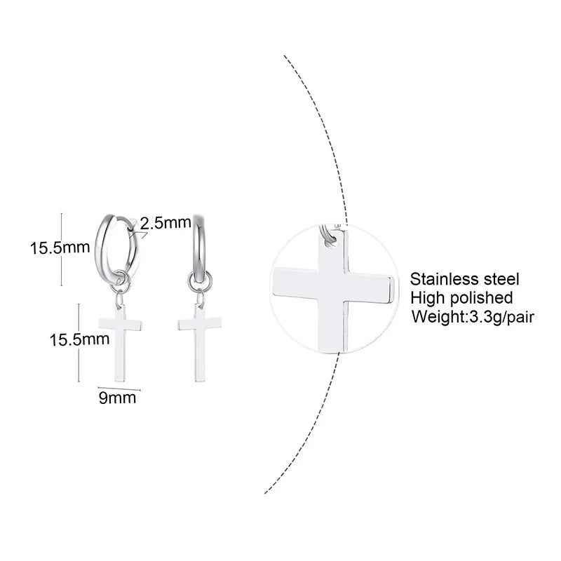 Stainless Steel Cross Earrings for Men | Religious Stud Earrings