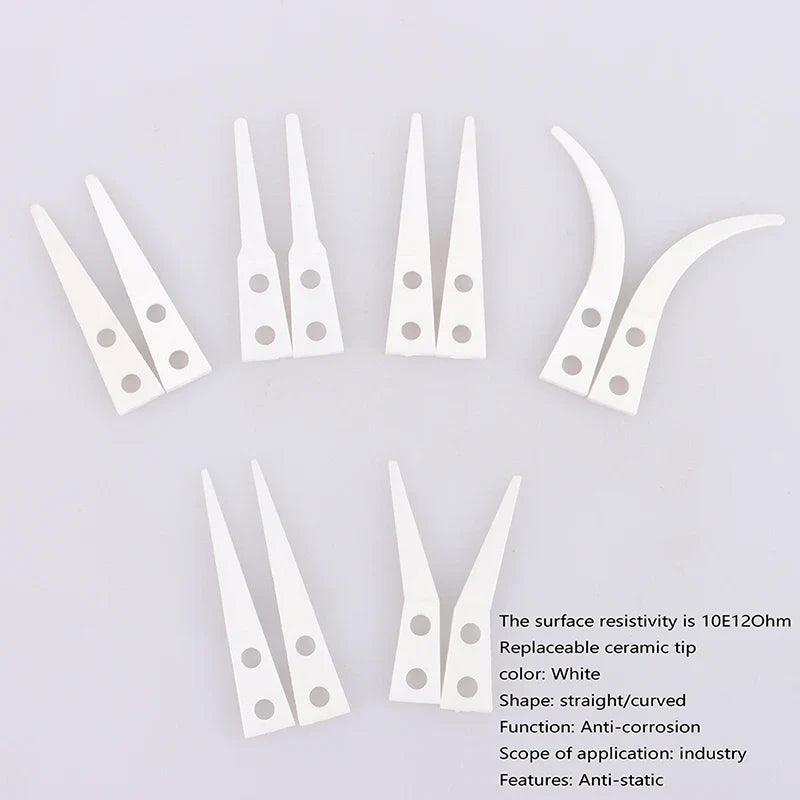 Anti-static Ceramic Tweezers Set | 2pcs Straight and Curved Tip for Electronics Repair
