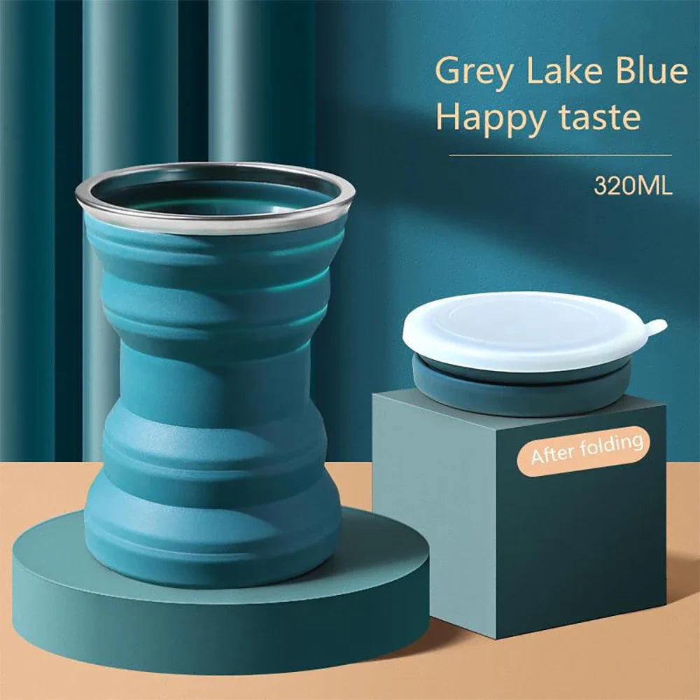 Portable Foldable Silicone Cup | Travel Mug with Lid and Lanyard