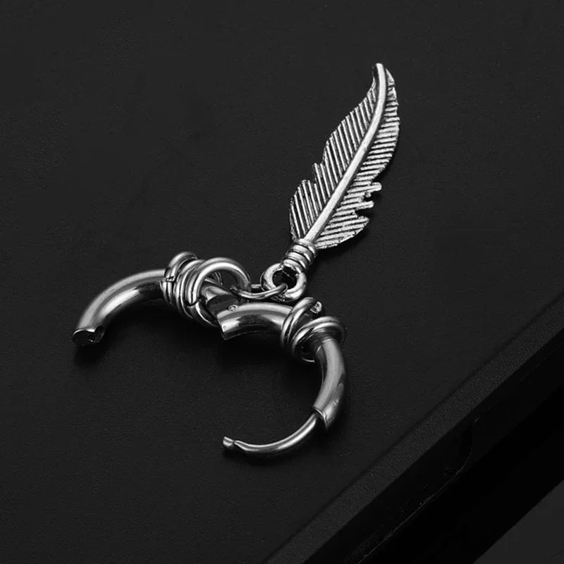 Cross Feather Stud Earrings Set | Unisex Stainless Steel Punk Jewelry