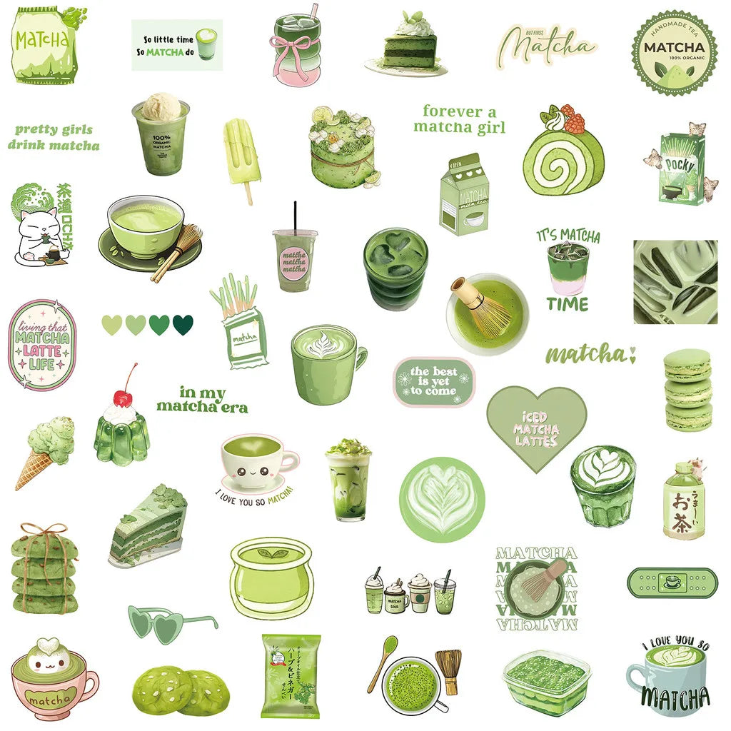 Matcha Girl Stickers Set | 50 Cute Cartoon Decals for Notebooks, Laptops & Luggage