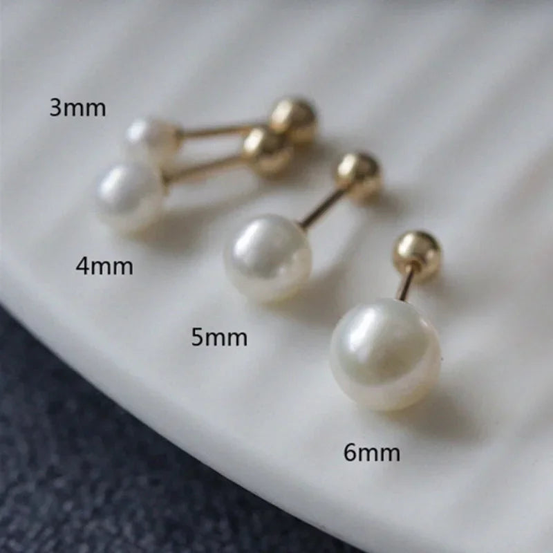 925 Sterling Silver Geometry Pearl Stud Earrings | Fine Jewelry for Women