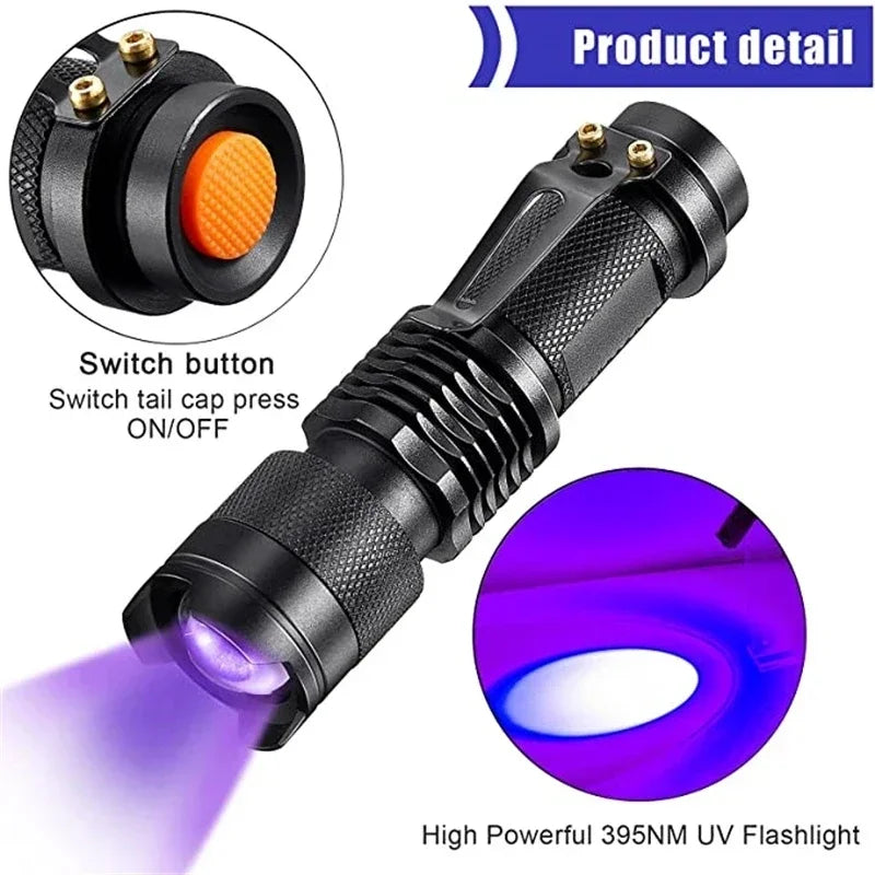 LED UV Flashlight Rechargeable | 395nm Ultraviolet Blacklight for Pet Urine Detection