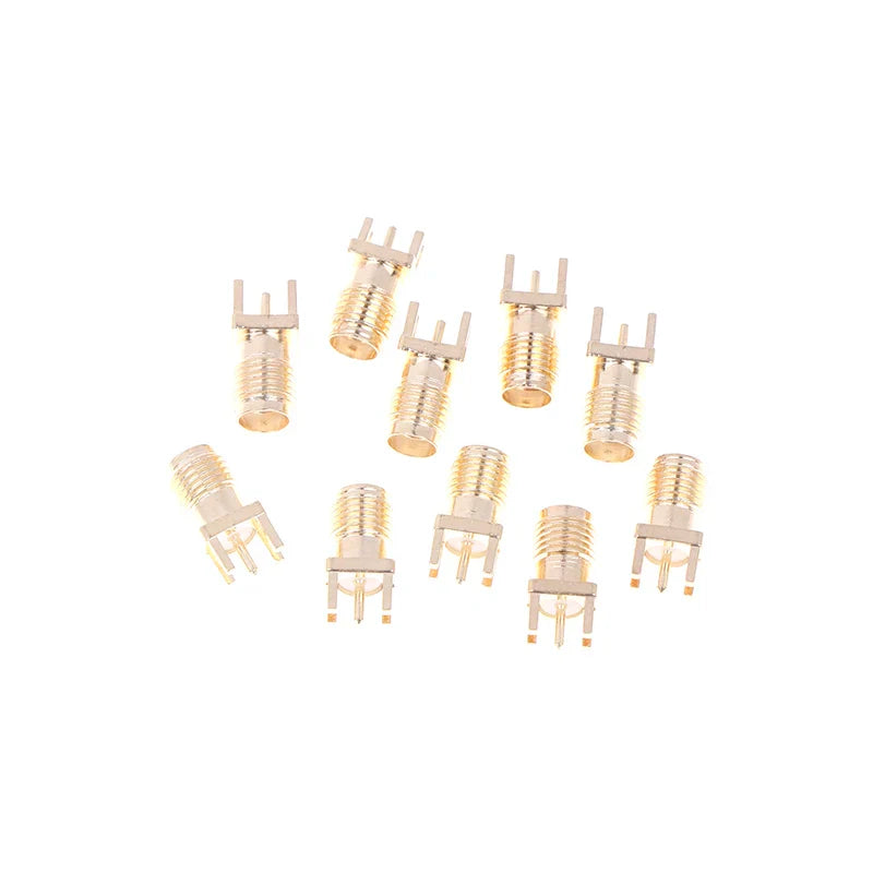 SMA Female Jack PCB Edge Mount Adapter Connector | 10-Pack Gold Plated RF Coaxial Connectors