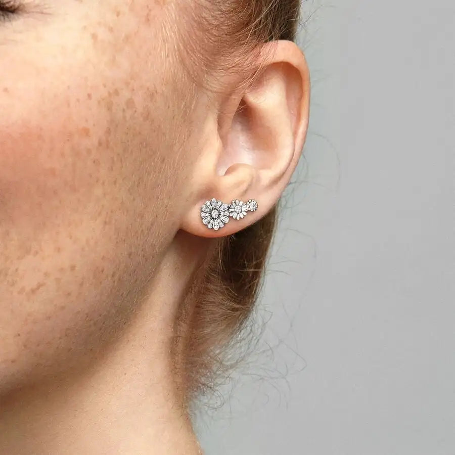 Double Hoop Swallow Sunflower Stud Earrings | 925 Sterling Silver Fine Jewelry Gift for Women