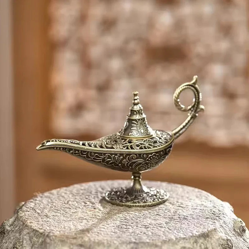 Antique Style Metal Incense Burner | Aladdin Lamp Candle Holder for Home Decor