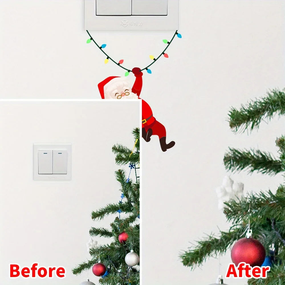 1-Pack Christmas Wall Switch Stickers | Santa Claus Cartoon Self-Adhesive Decals for Holiday Decor