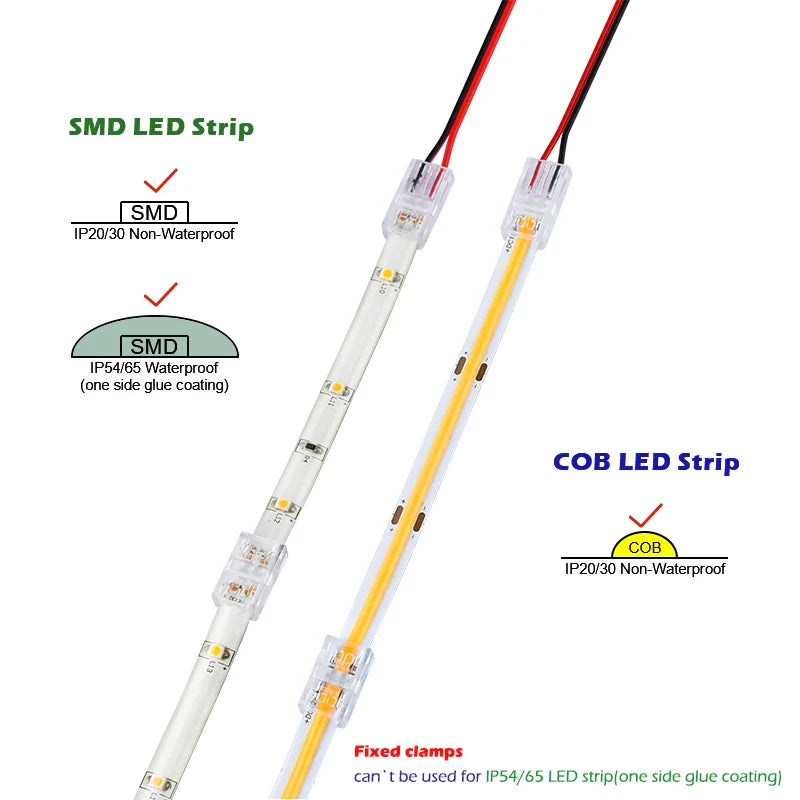 LED Strip Connectors and Fixing Clips Kit | 2-Pin COB Corner Connectors for Tape Lights