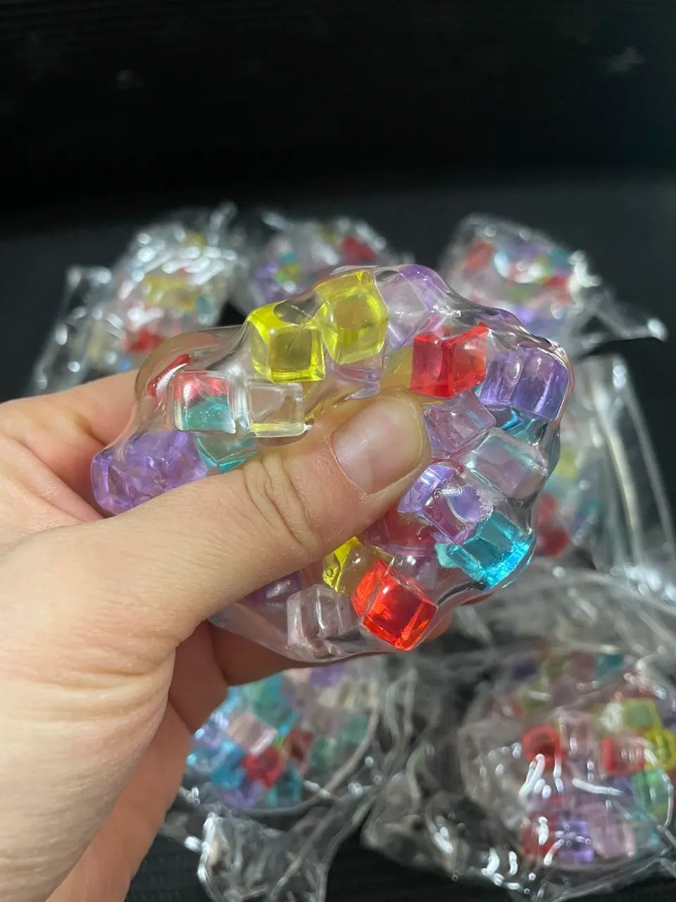 Rainbow Cube Stress Ball | TPR Bead Sensory Fidget Toy for Kids and Adults