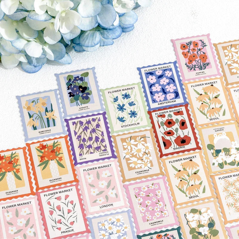 Flower Post Office Decorative Sticker Set | 46pcs Paper Stickers for Scrapbooking and Journaling