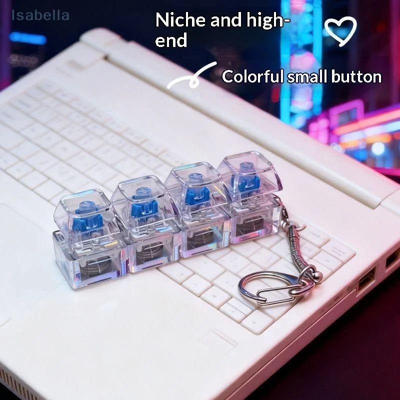 4-Key LED Mechanical Keyboard Keychain | RGB Fidget Clicker for Stress Relief