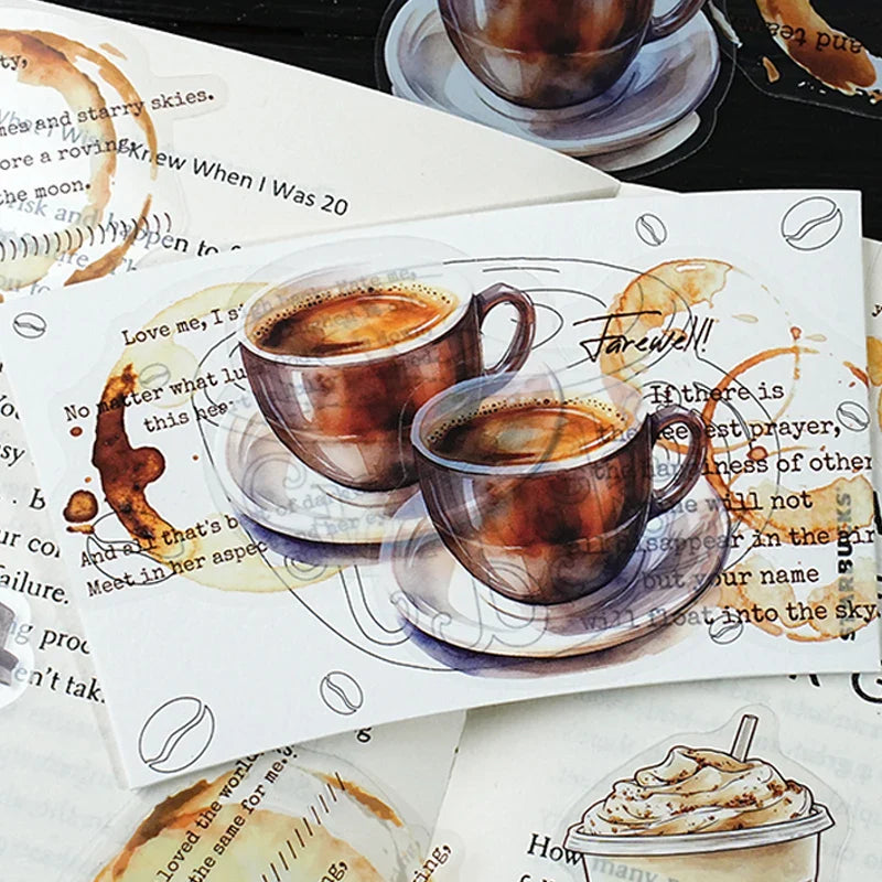 Mr Paper 90 Pieces Coffee Freedom Series PET Waterproof Sticker Pack | Creative Scrapbooking and DIY Craft Supplies