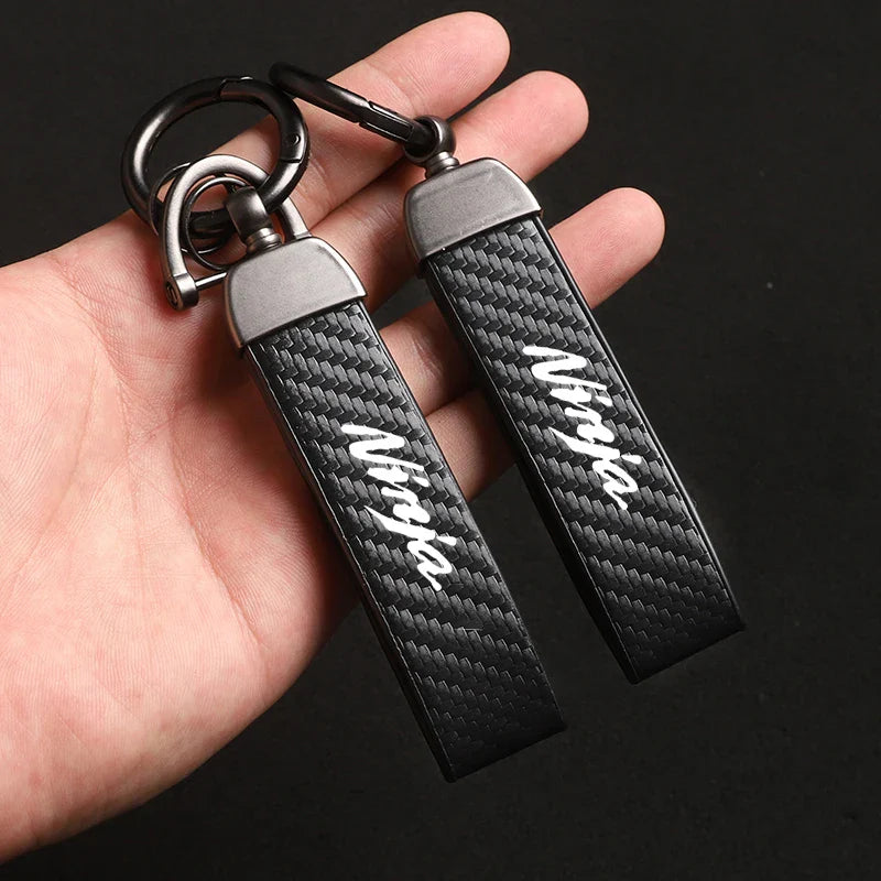 Kawasaki Carbon Fiber Keychain | Microfiber Leather Key Ring for Z400 Z900 Z800 Z750 Z1000 Z650 Z300 ZX10R ZX6R ER6N
