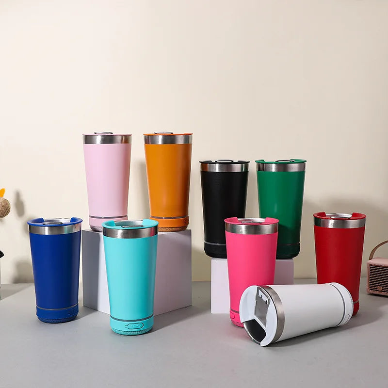 16oz Vacuum Insulated Bluetooth Speaker Beer Cup Tumbler | Stainless Steel Mug Gift