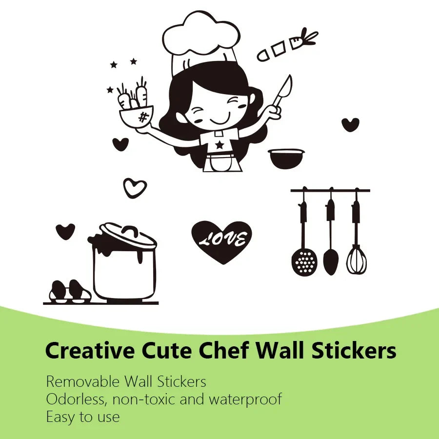 Happy Girl Chef Loves Cooking Wall Sticker | Kitchen and Dining Room Decor