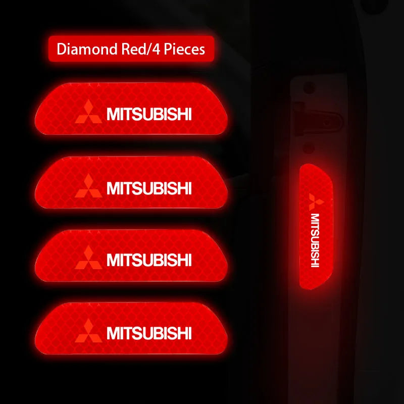 4Pcs Car Door Safety Warning Sticker Reflective Mark Decal | For Mitsubishi Lancer Ralliart ASX Mirage Pajero Xpander Attrage L200