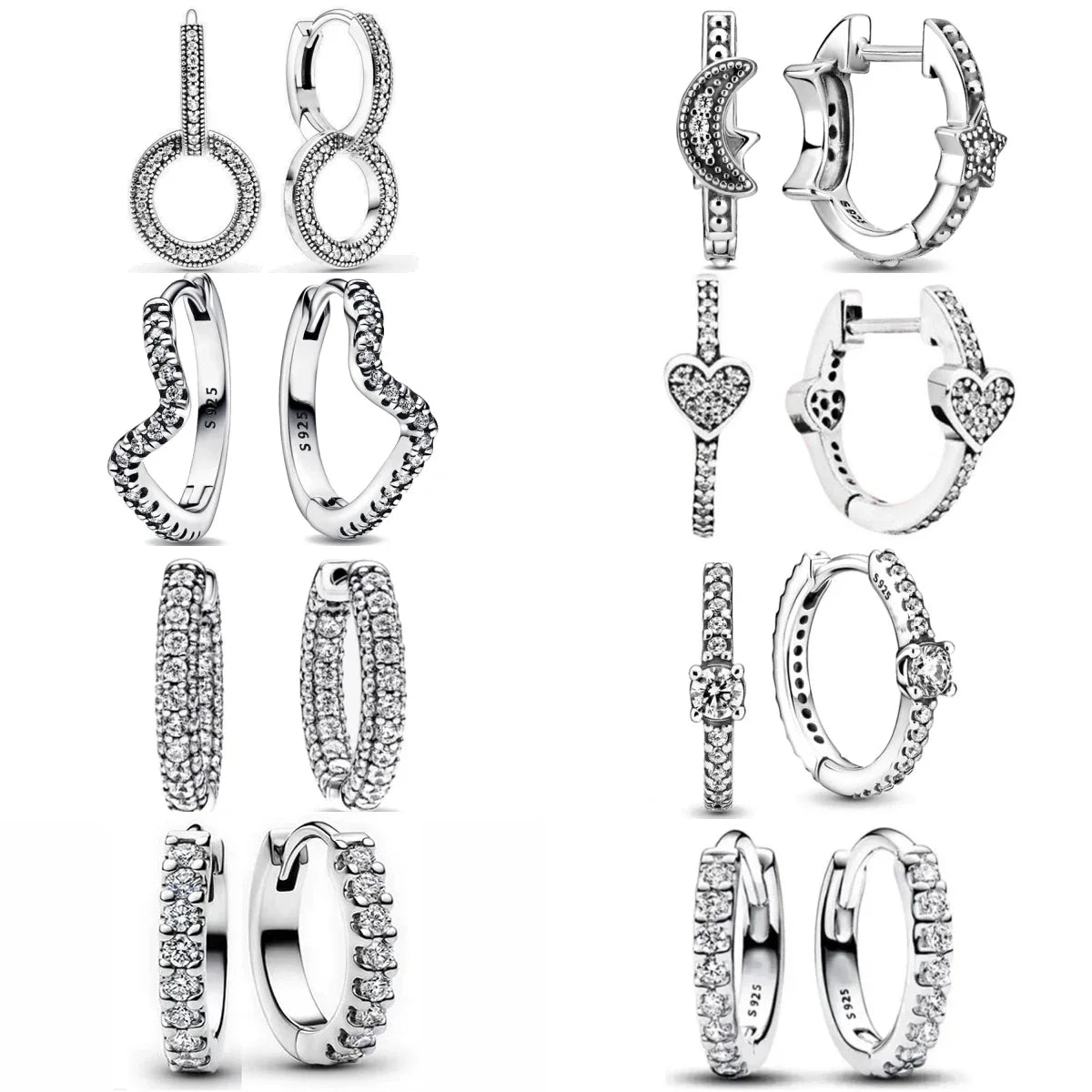 925 Silver Moon Star Earrings | White Zircon Love Pendant Jewelry for Women