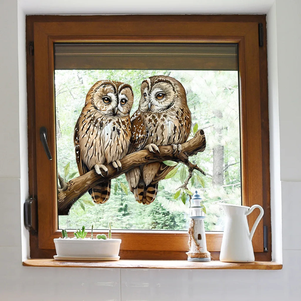 Owl Flower Branch Wall Stickers | Self-Adhesive Animal Wall Decals for Living Room