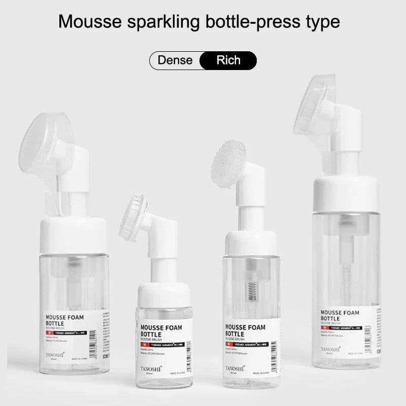 30ml 60ml 100ml 150ml Empty Foam Pump Bottle with Silicone Brush Head | Portable Face Cleanser Dispenser