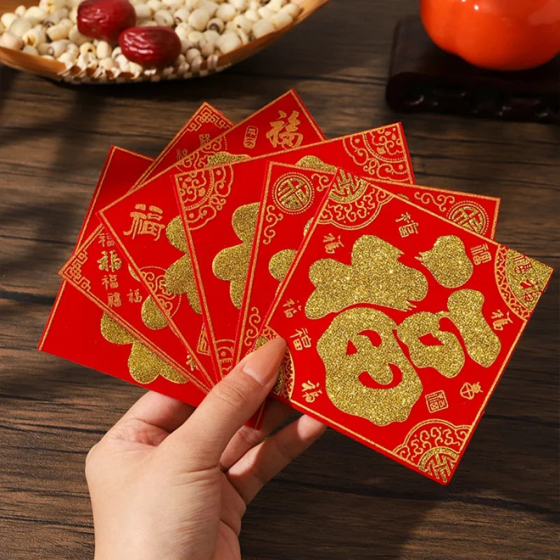 5pcs 2026 Year of the Horse Spring Festival Mini Fu Character Stickers | Chinese Lunar New Year Wall Decor