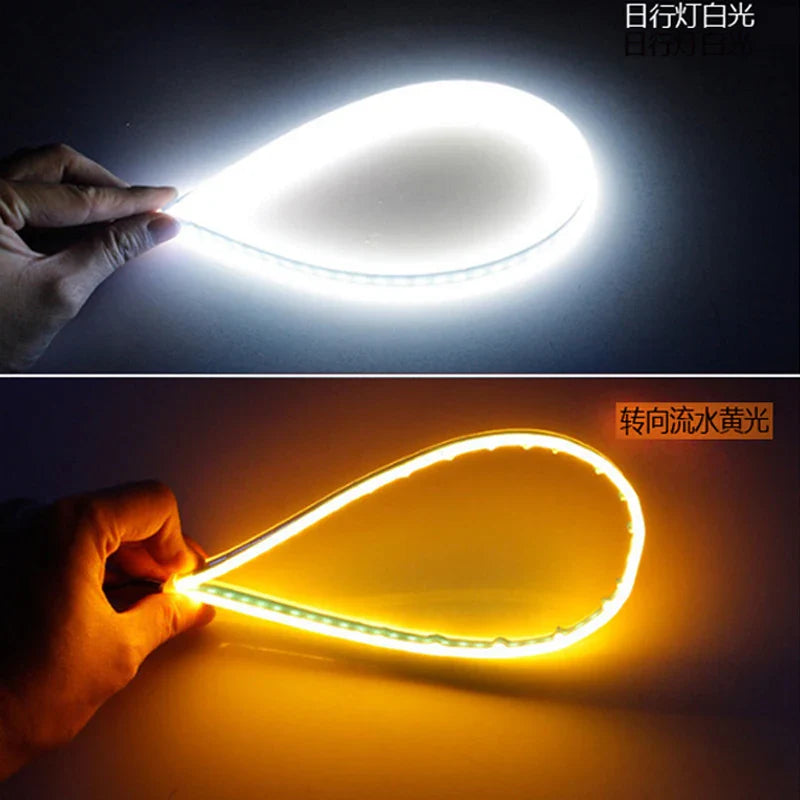 LED DRL Car Daytime Running Light Flexible Waterproof Strip | Auto Headlights White Turn Signal Brake Flow Lights 12V