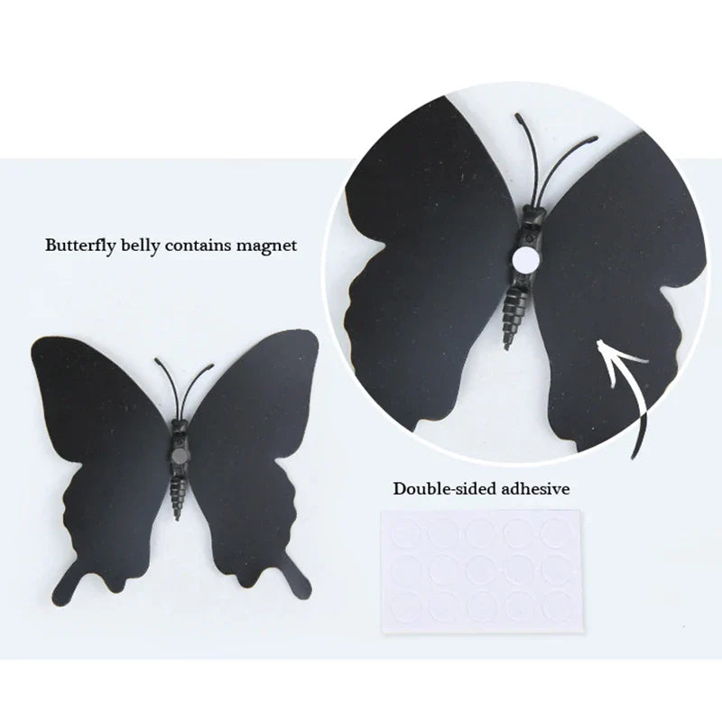12Pcs/set 3D Black Pteris Butterfly Wall Sticker Set | Magnetic Decorations