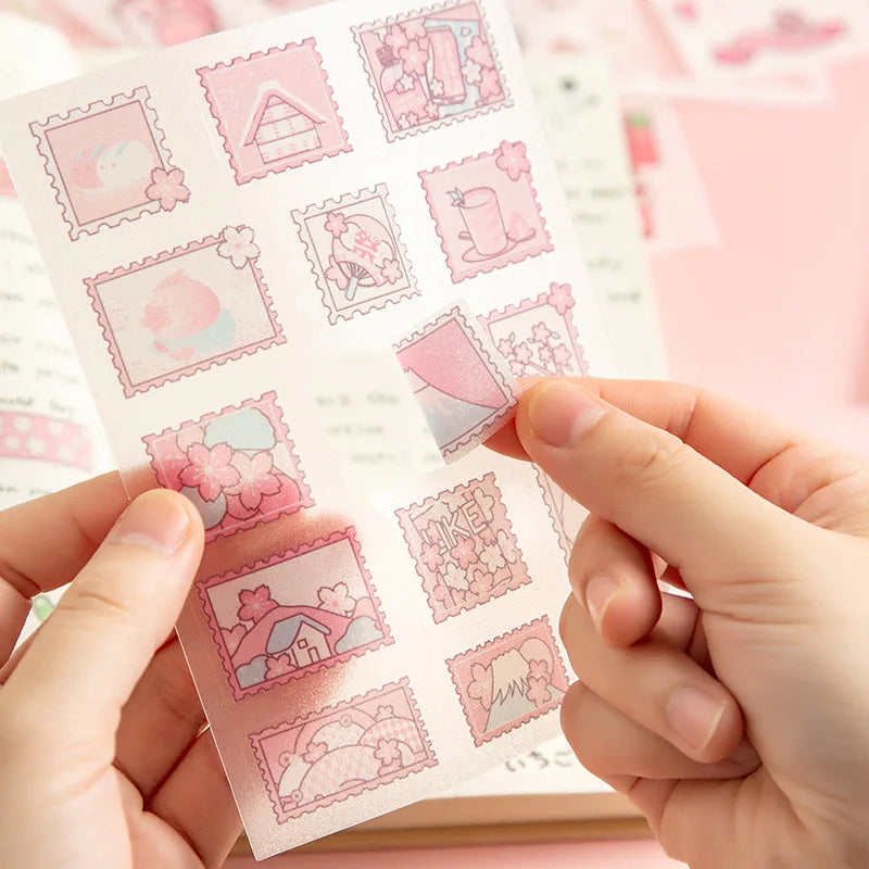 4-Piece Pink PET Sticker Pack | Kawaii Decorative Scrapbooking Set