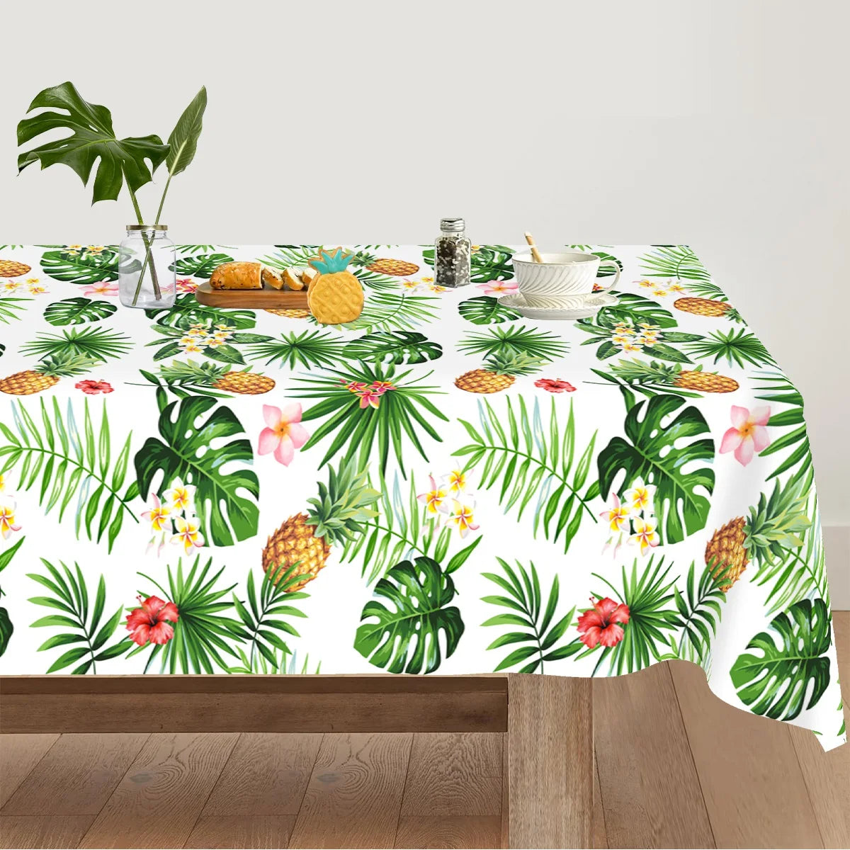 Tropical Hawaiian Party Tablecloth and Flamingo Decor Set | Plastic Table Runner and Candy Bags