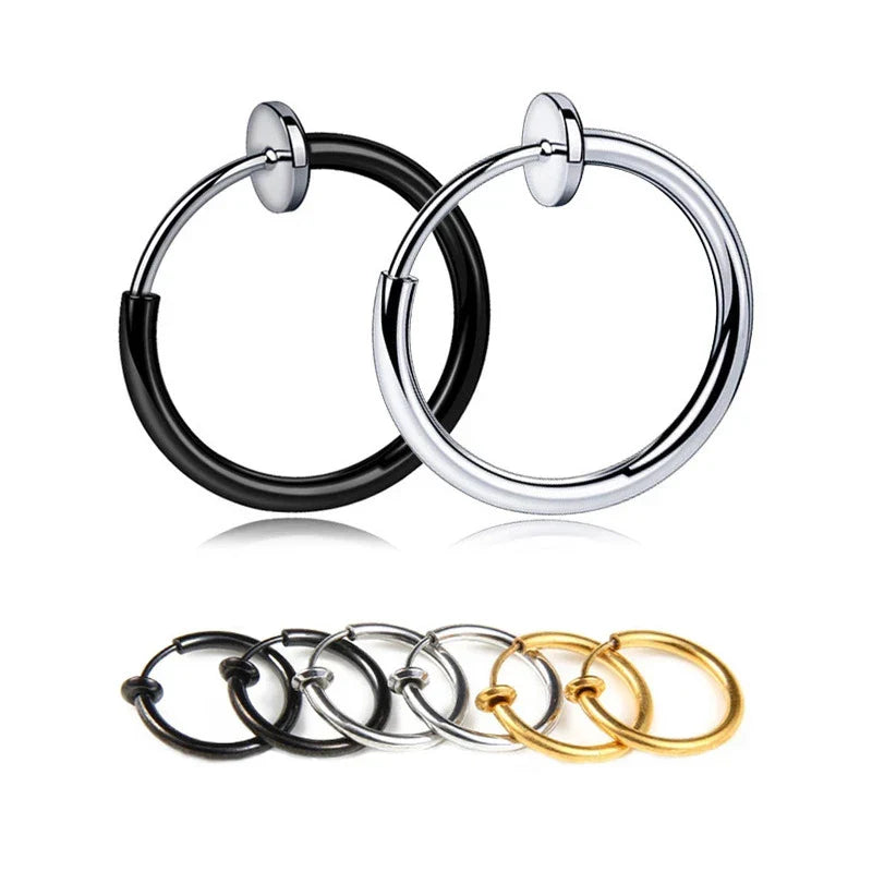 1 Pair Punk Stealth Clip On Earrings | No Hole Ear Cuff and Helix Ring Set