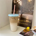 Cute Kawaii Water Bottle | Reusable Plastic Tumbler with Straw Lid for Coffee Juice Tea