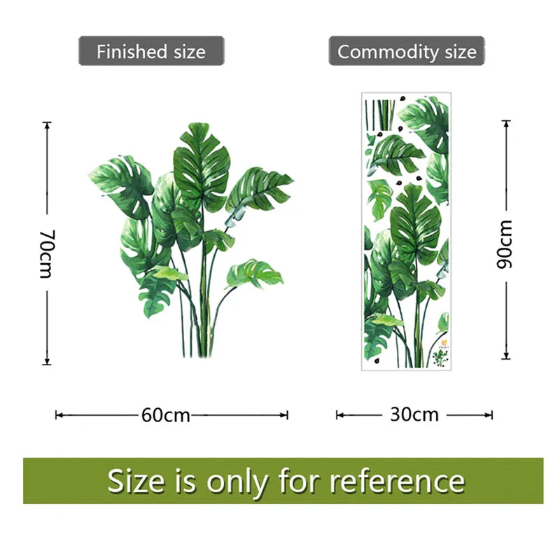 Large Tropical Green Plant Leaves Wall Stickers | Home Room Decor Palm Decal