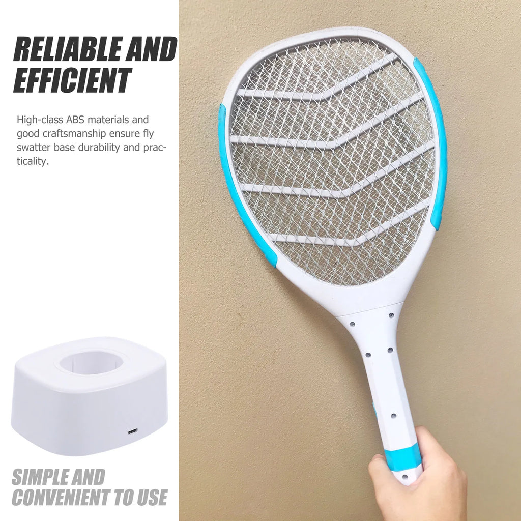 Compact Electric Mosquito Swatter Charging Base | White Storage and Pest Control