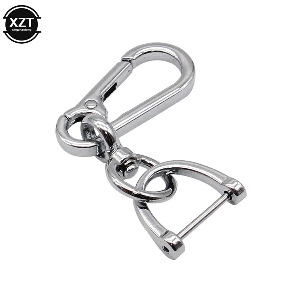 360 Degree D Shape Rotating Horseshoe Buckle Leather Braided Car Keychain | Auto Key Ring Pendant